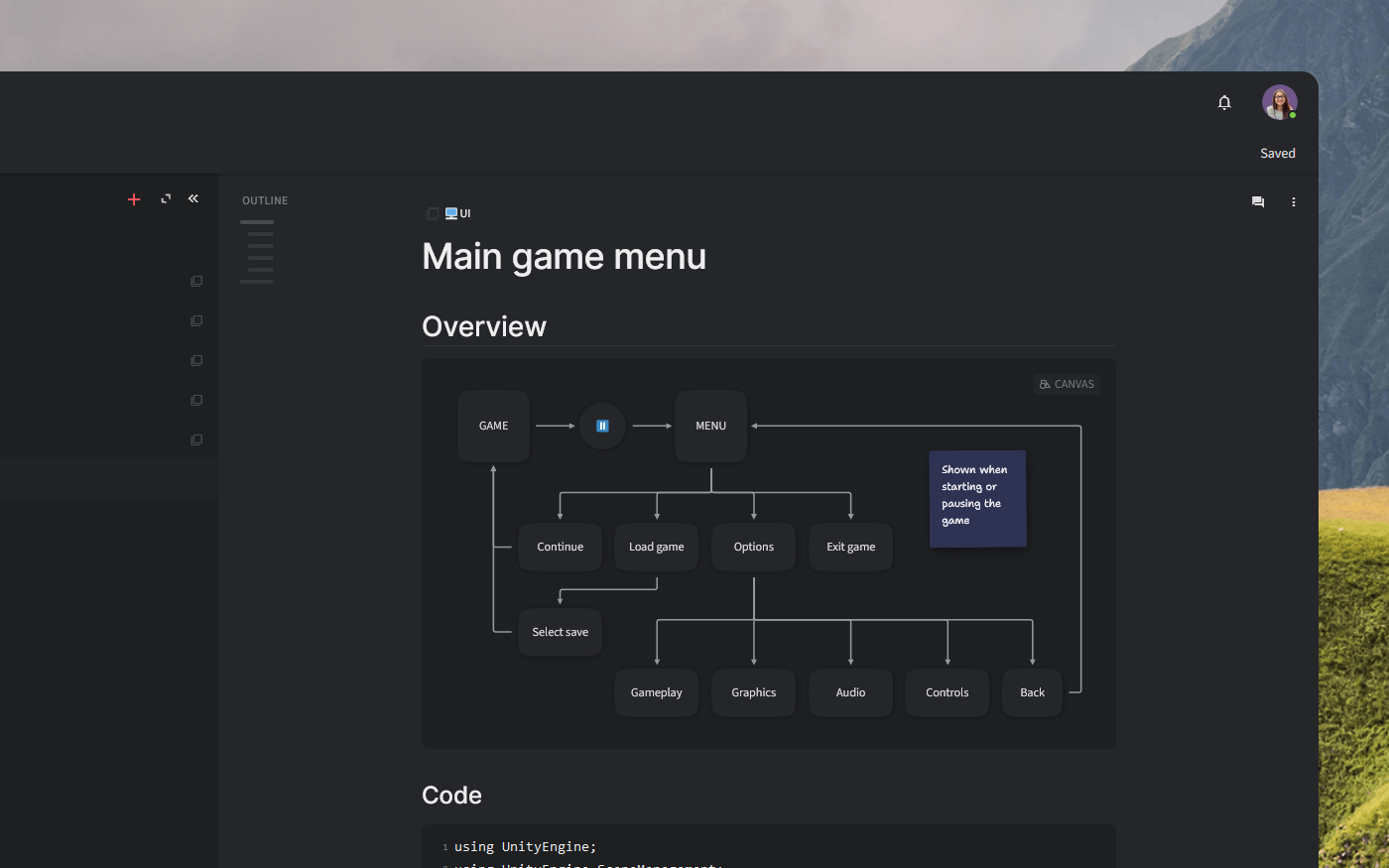 Game design document concept art