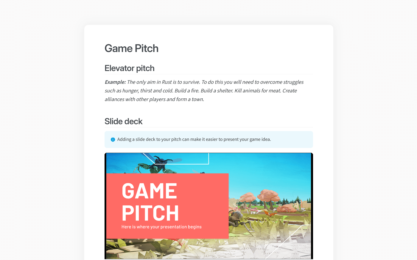 Game pitch template