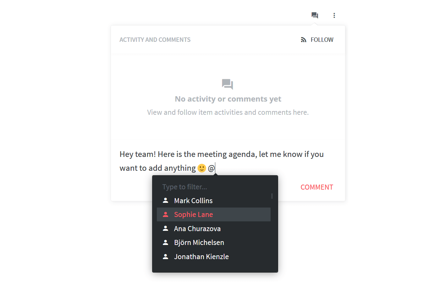 Comment on a meeting agenda in Nuclino
