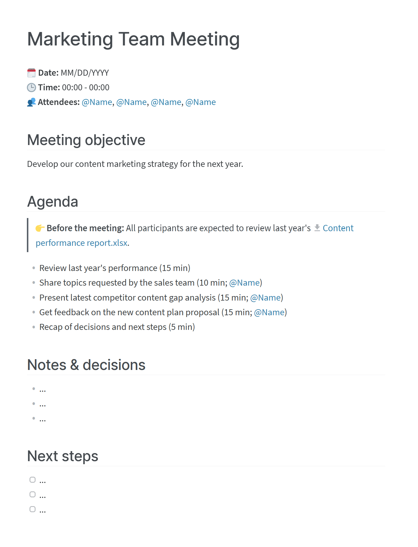 Marketing team meeting agenda