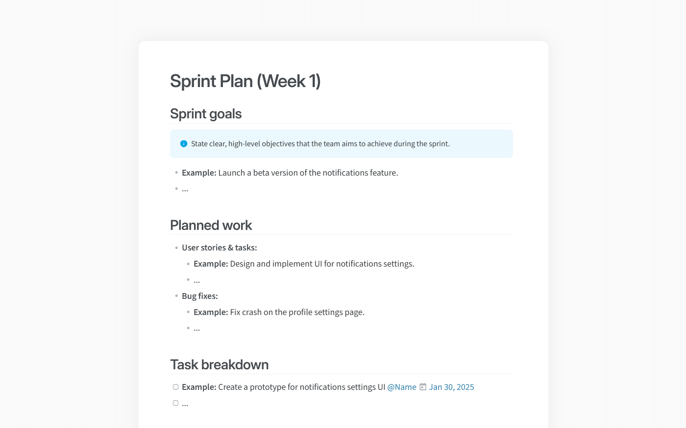 Sprint planning template