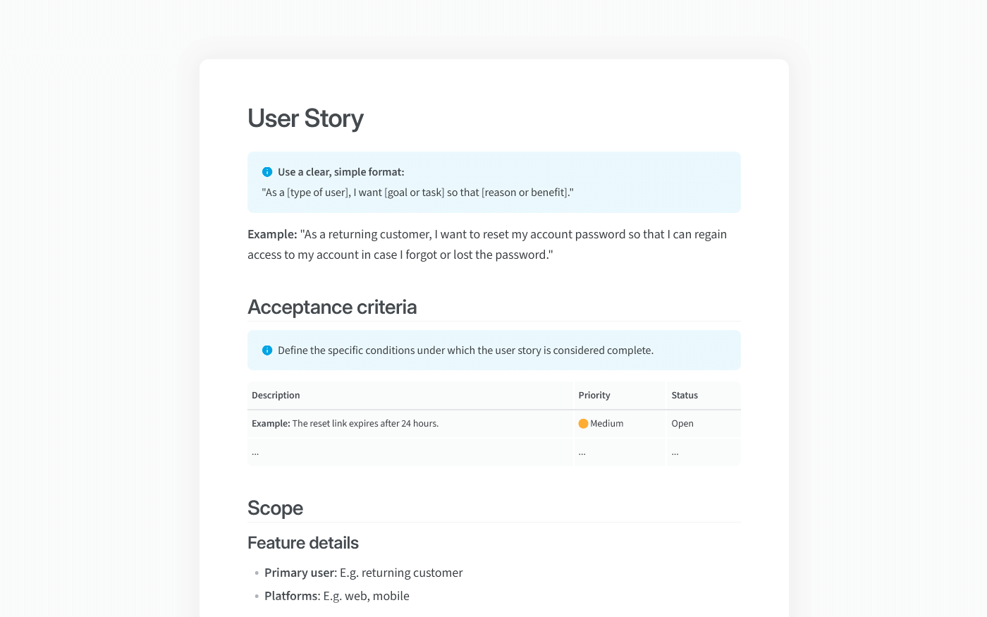 User story template