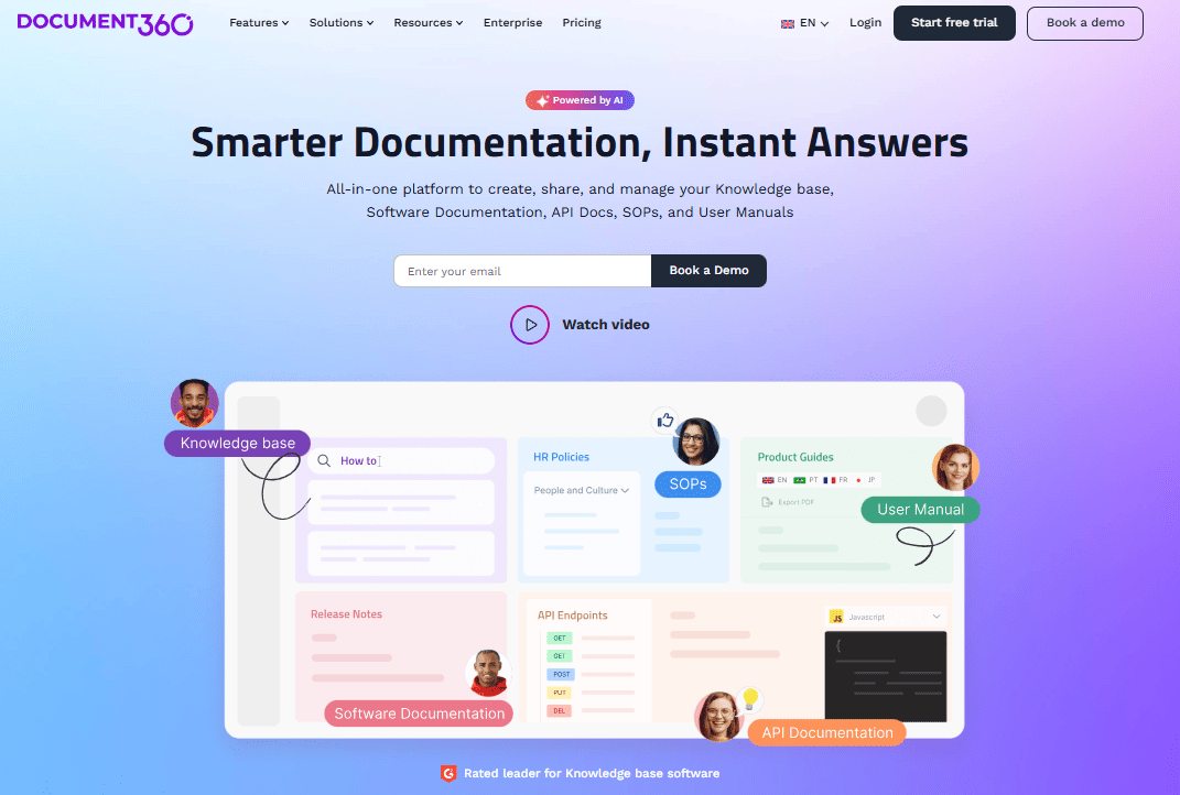AI knowledge base software Document360